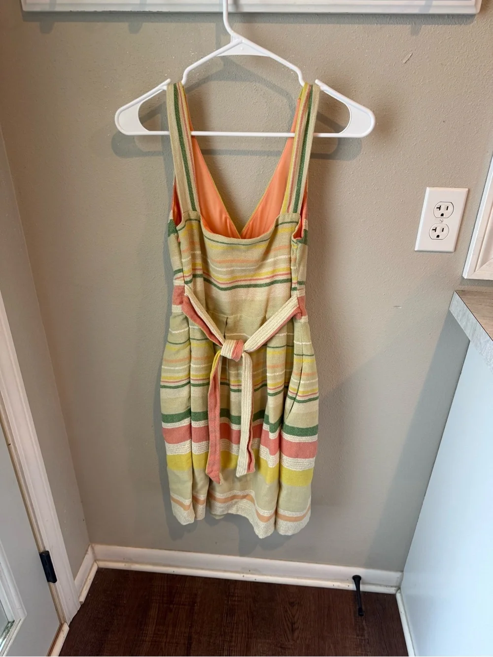 Eva Franco Striped V-Neck Summer Dress in Yellow, Pink, Green - Women
